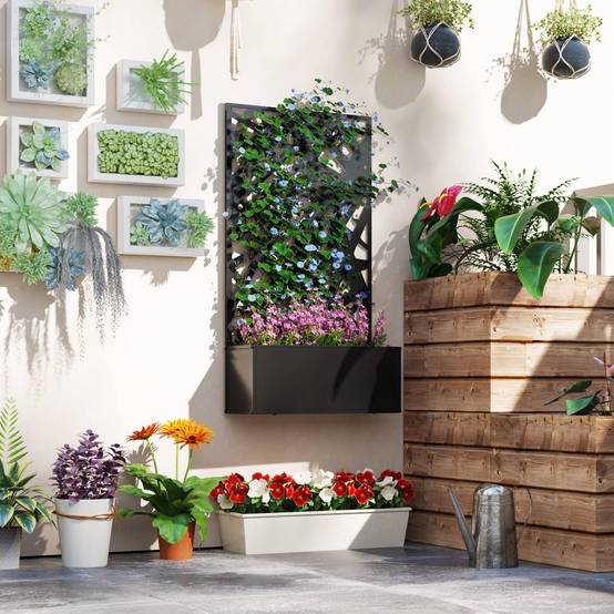 Jardinière avec treillis métals noir 61 x 23 x 113 cm - PANGIVO - Image 4