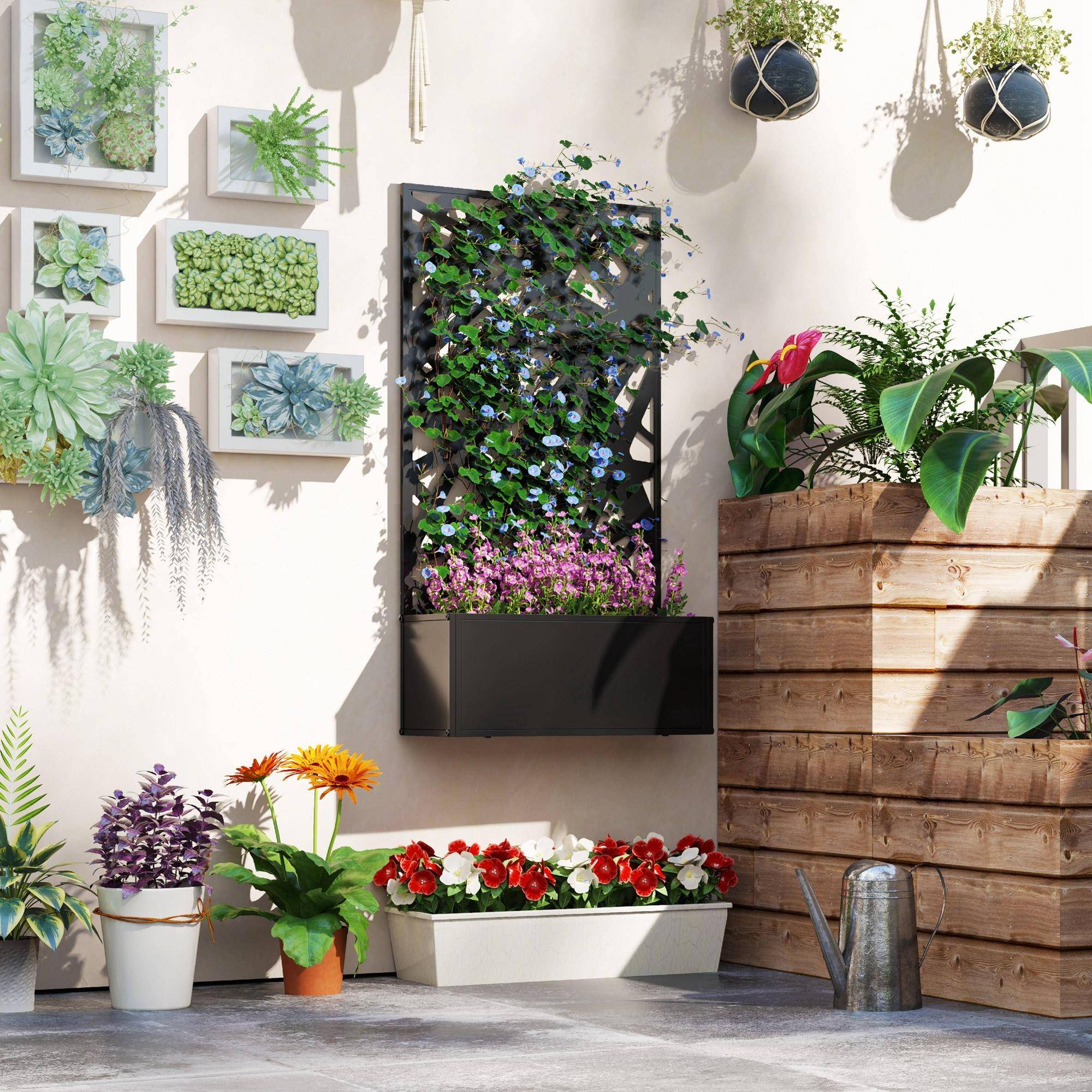 Jardinière avec treillis métals noir 61 x 23 x 113 cm - PANGIVO - Image 4