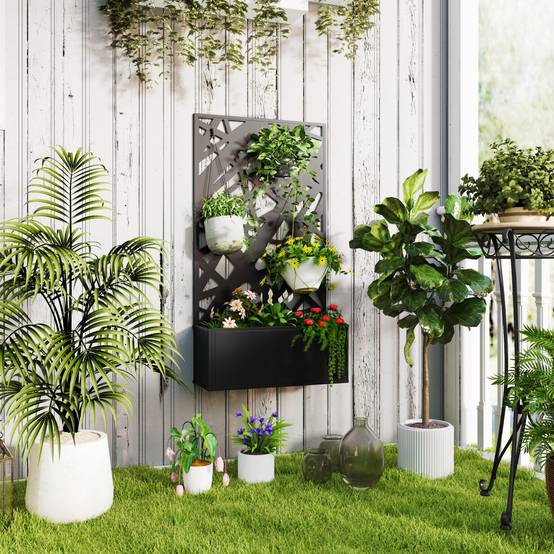 Jardinière avec treillis métals noir 61 x 23 x 113 cm - PANGIVO - Image 3