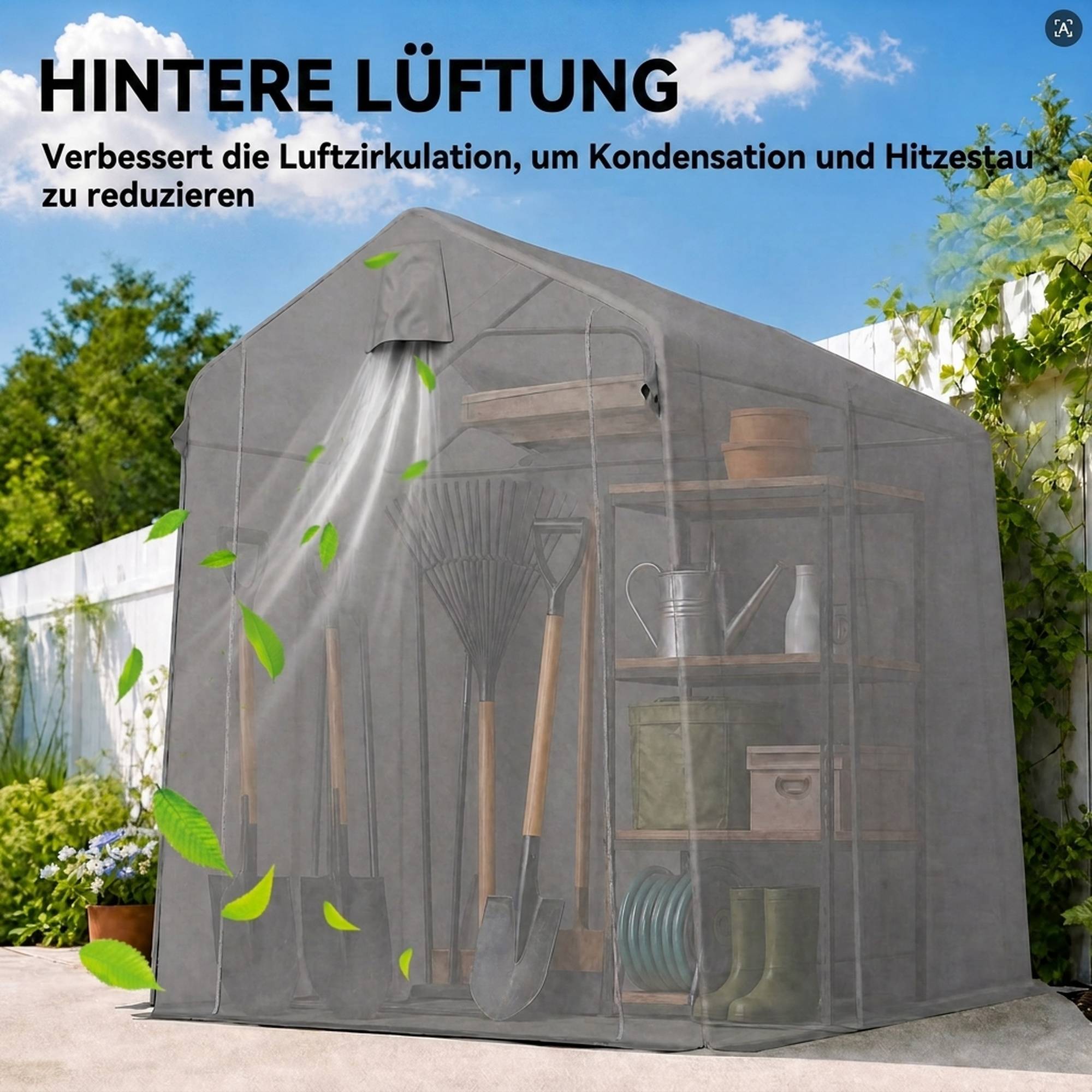 Tente garage 2,3x1,9m hydrofuge outillage porte rouleau zip aération toit double pente gris foncé - Image 9