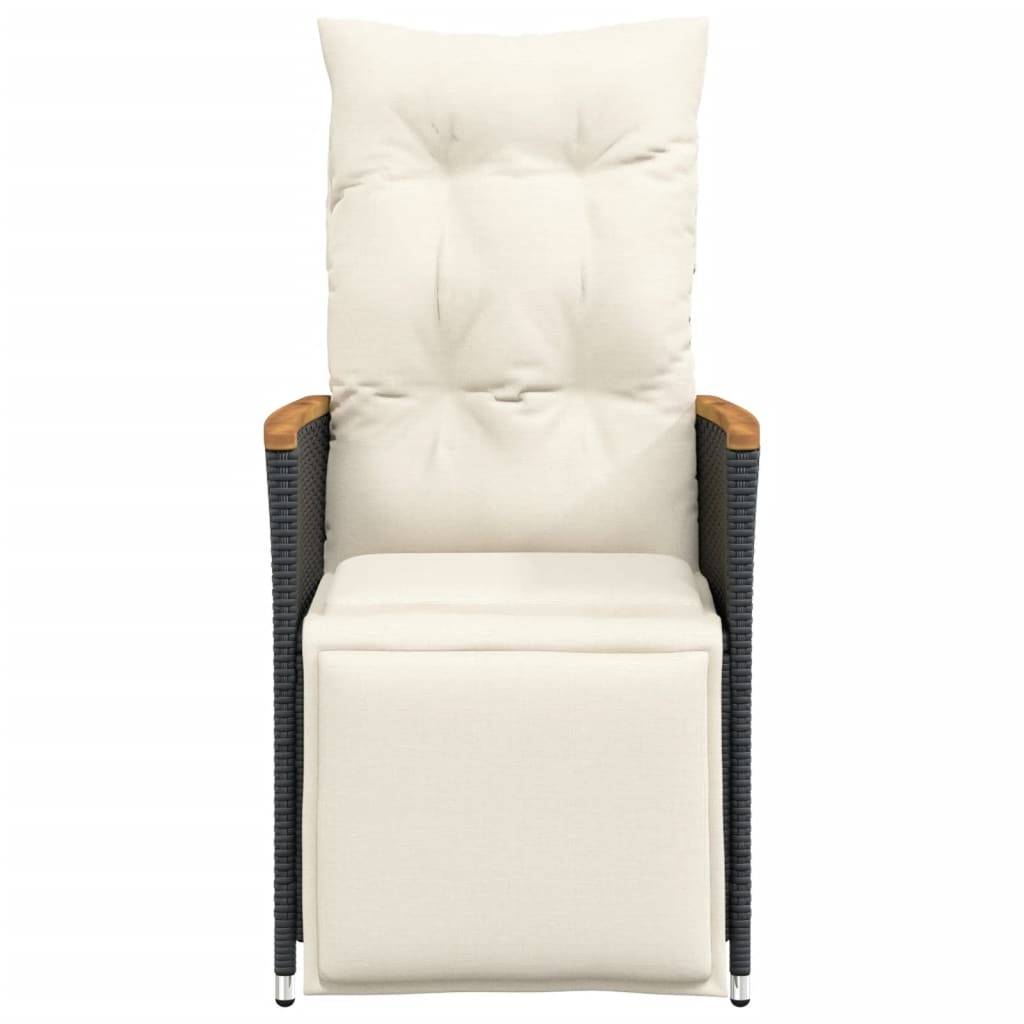Fauteuil de Jardin Inclinable Poly Rotin et Bois d'Acacia avec Repose-pieds Noir – ComfortXL Outdoor Living - Image 4