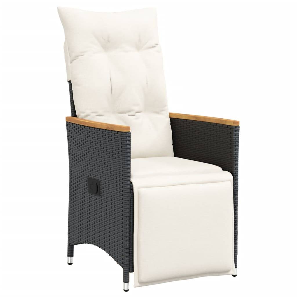 Fauteuil de Jardin Inclinable Poly Rotin et Bois d'Acacia avec Repose-pieds Noir – ComfortXL Outdoor Living - Image 2