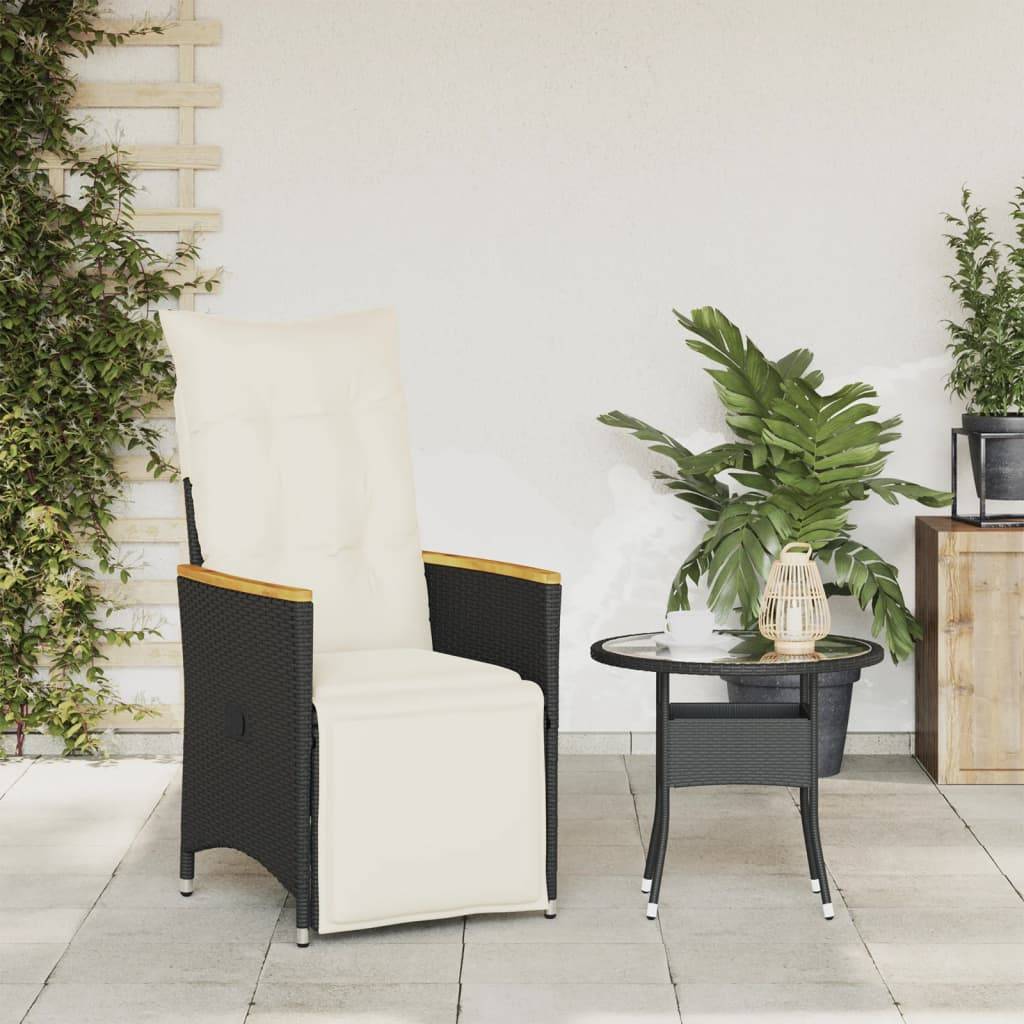 Fauteuil de Jardin Inclinable Poly Rotin et Bois d'Acacia avec Repose-pieds Noir – ComfortXL Outdoor Living - Image 3