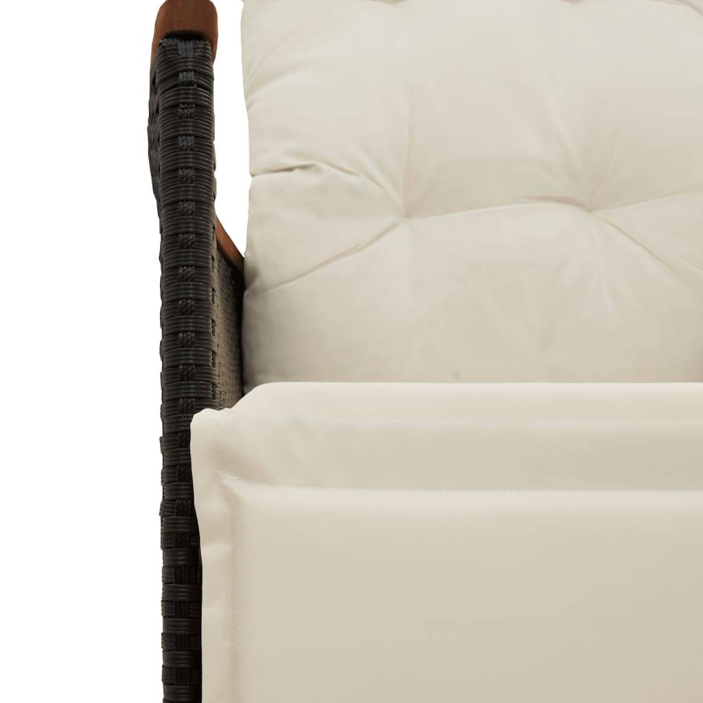 Fauteuil de Jardin Inclinable Poly Rotin et Bois d'Acacia avec Repose-pieds Noir – ComfortXL Outdoor Living - Image 8