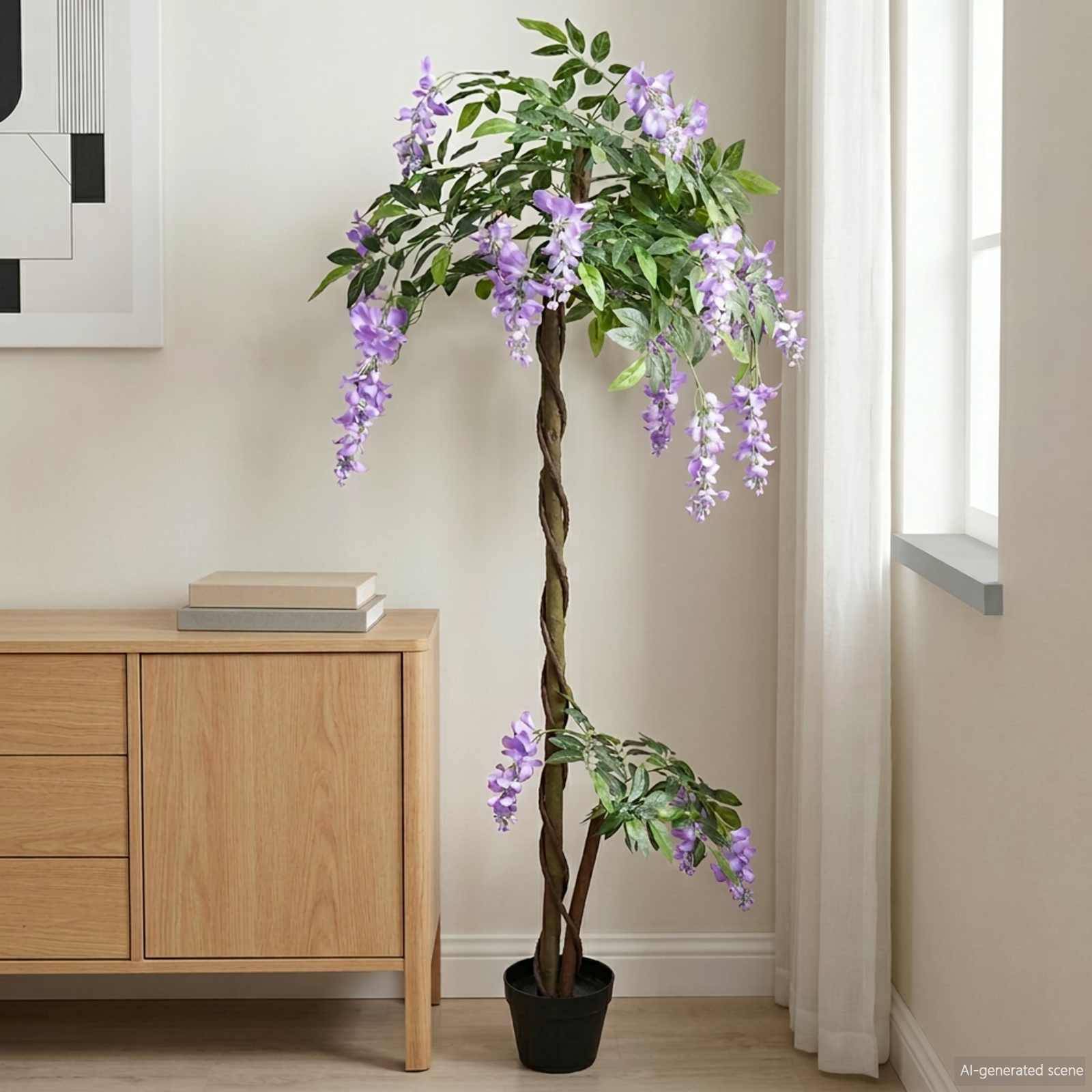PANGIVO - Arbre à fleurs artificiel bois et tissu pourpre 80 x 18 x 160 cm - PANGIVO
