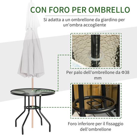ComfortXL - Table de jardin ronde métal plateau en verre trempé avec trou pour parasol noir - ComfortXL Outdoor Living - Image 6