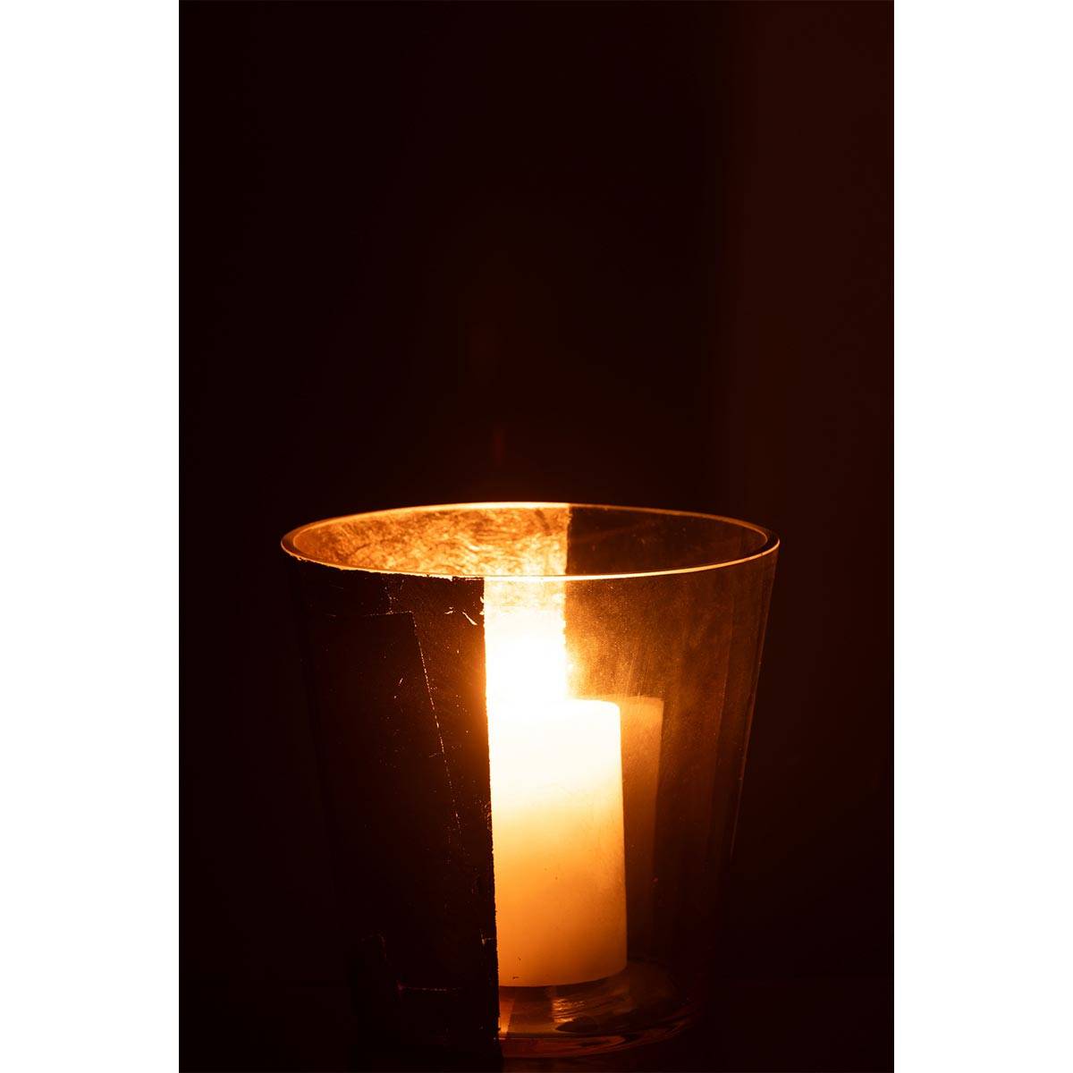 Photophore Design en Verre "Boe" 18cm Transparent & Or - Image 3