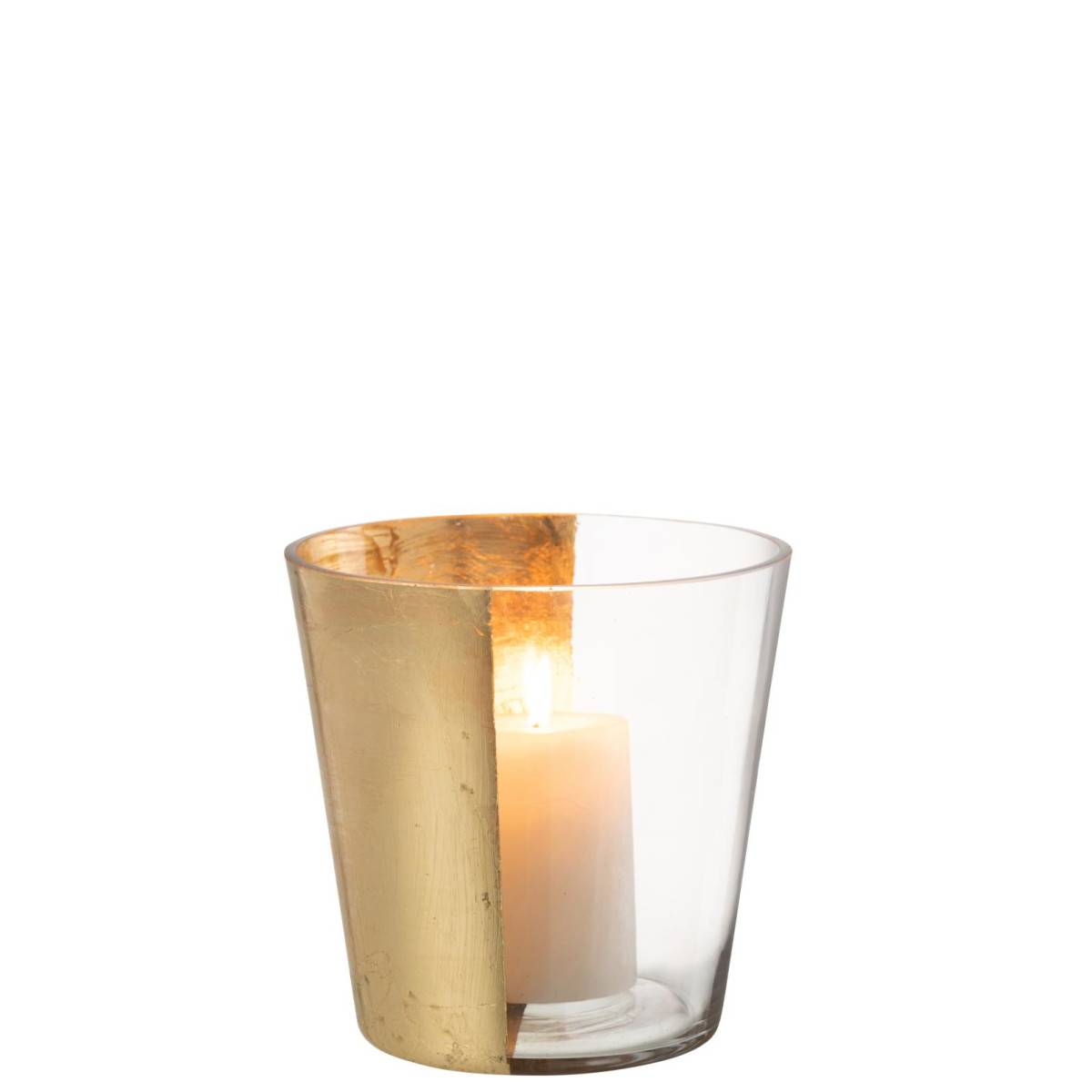 Photophore Design en Verre "Boe" 18cm Transparent & Or - Image 2