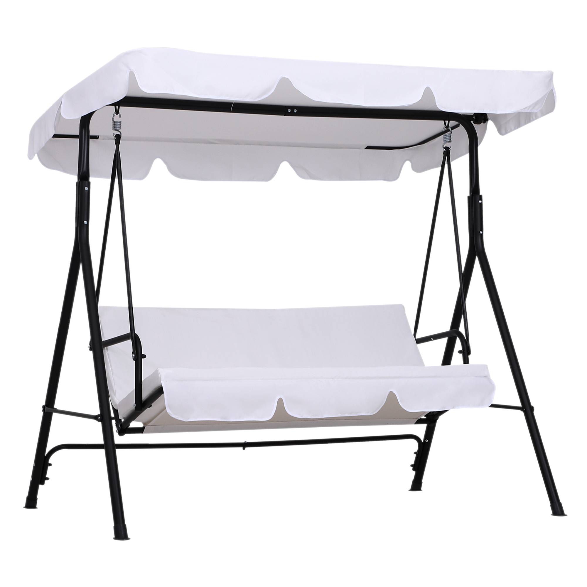Outsunny - Balancelle de jardin 3 places toit inclinaison réglable coussins assise et dossier 1,72L x 1,1l x 1,52H m acier noir polyester blanc - Outsunny - Imagen 1