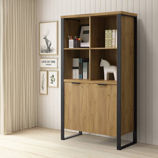 Buffet haut 4 niches 2 portes pieds métal Ron - Image 2