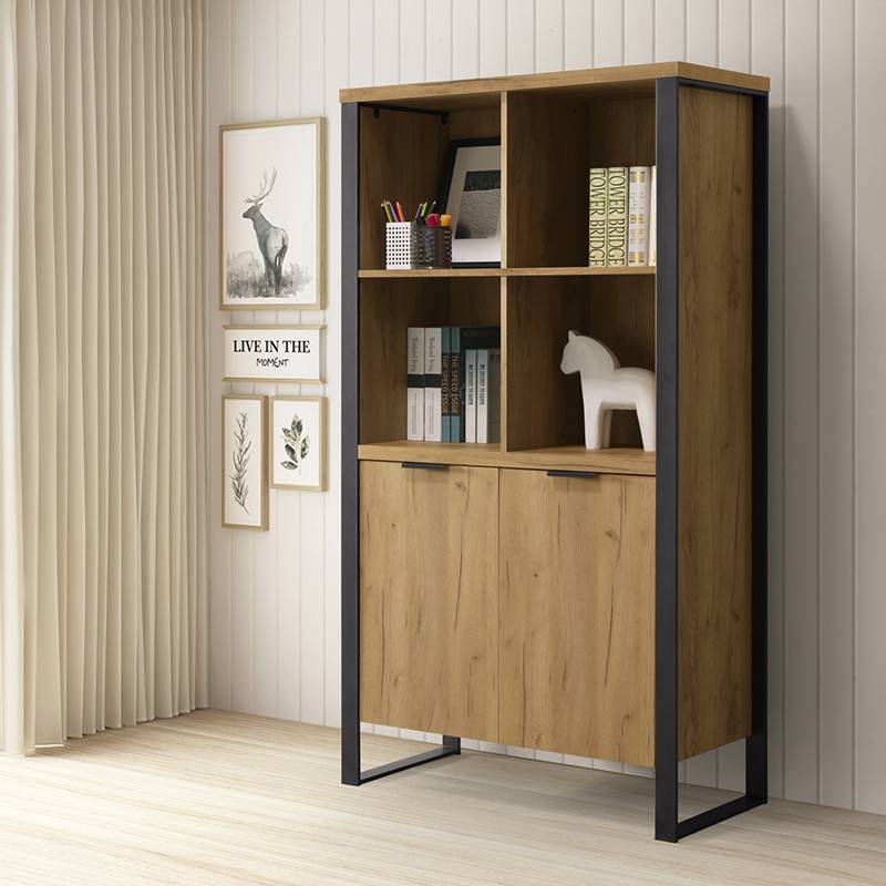 Buffet haut 4 niches 2 portes pieds métal Ron - Image 2