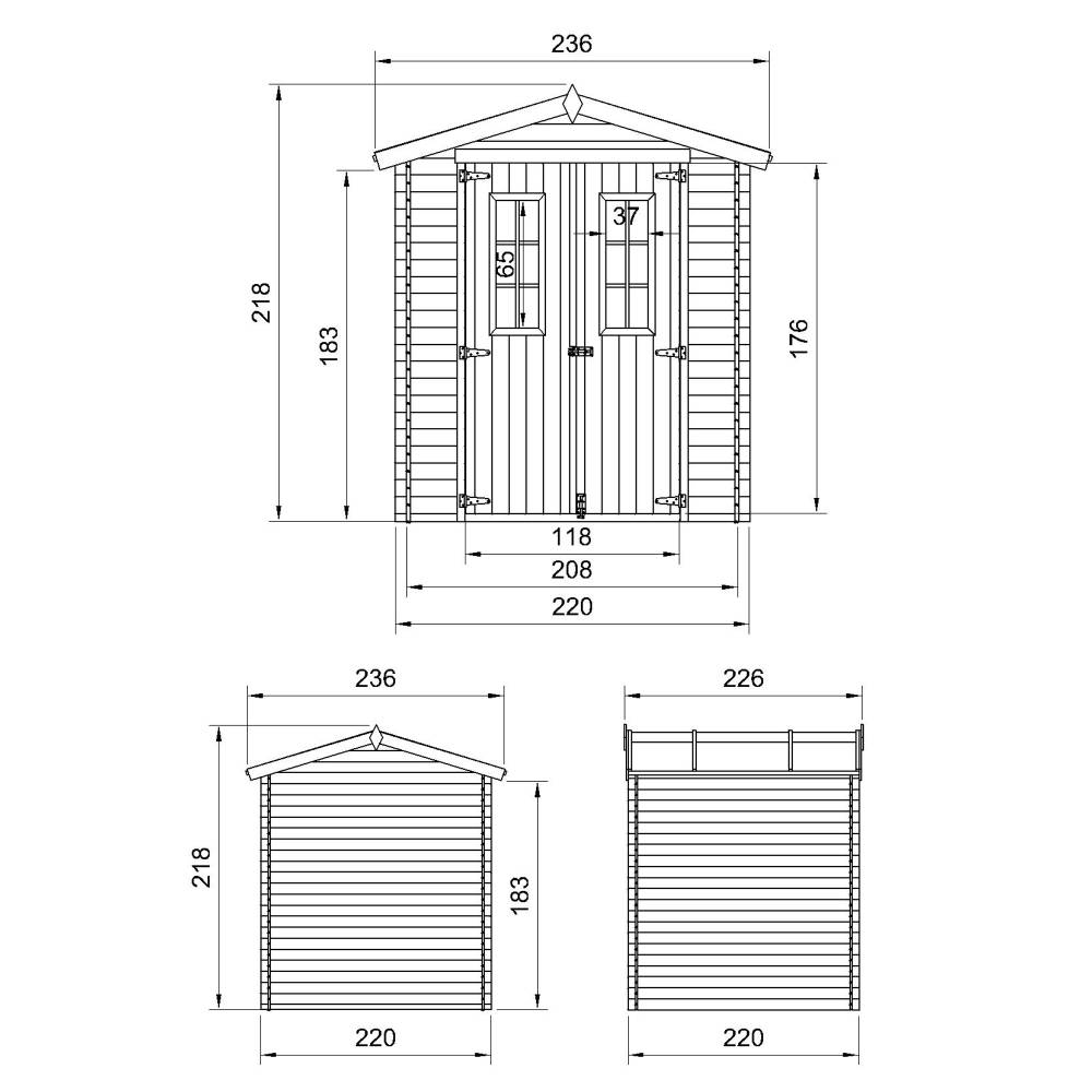Timbela - Abri de jardin en bois I236xL226xH218 cm/ 4.33 m² avec sol traité - Petit abri à outils, Local à vélos - 19 mm d’épaisseur - Timbela M369C+M369G - Image 5