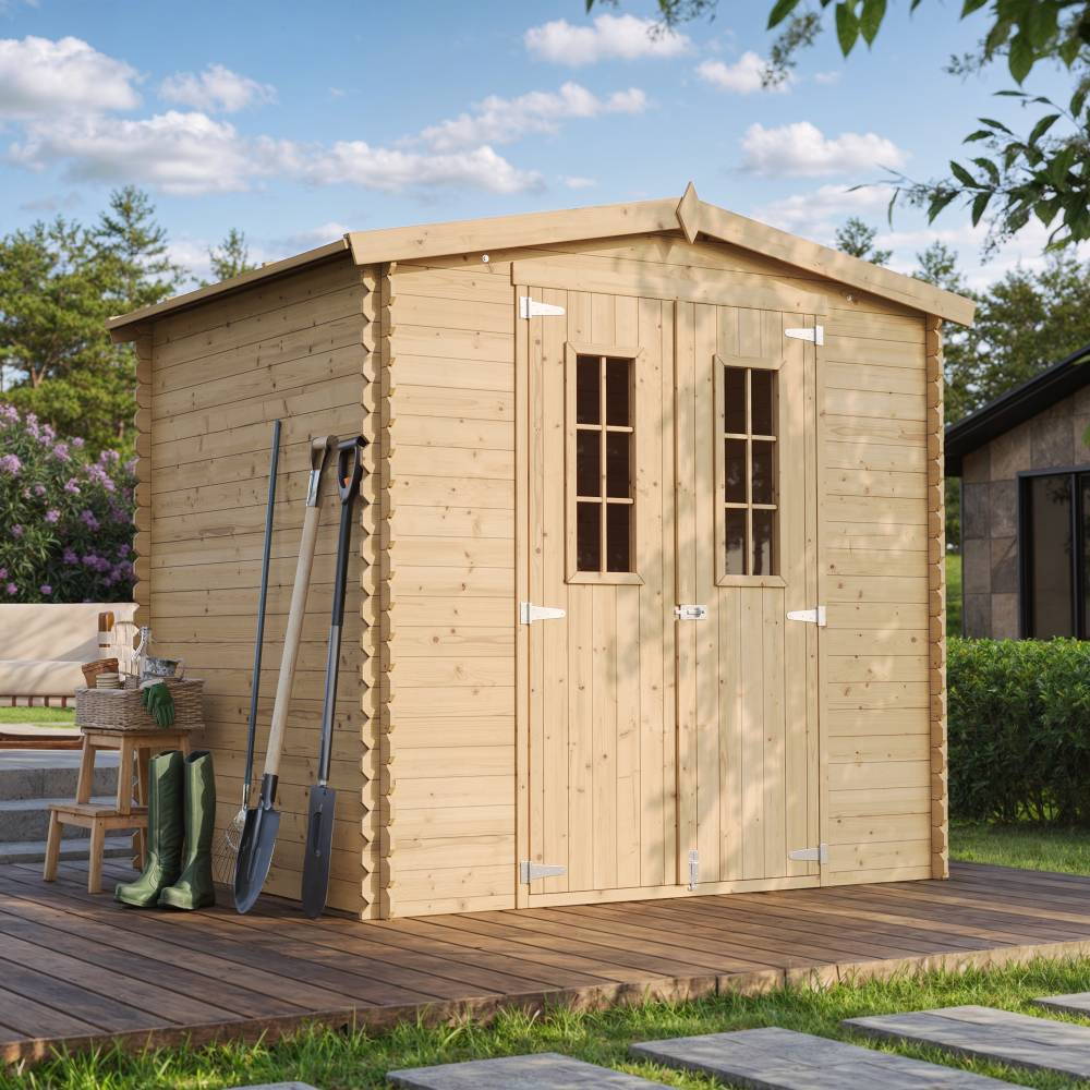 Timbela - Abri de jardin en bois I236xL226xH218 cm/ 4.33 m² avec sol traité - Petit abri à outils, Local à vélos - 19 mm d’épaisseur - Timbela M369C+M369G - Image 1
