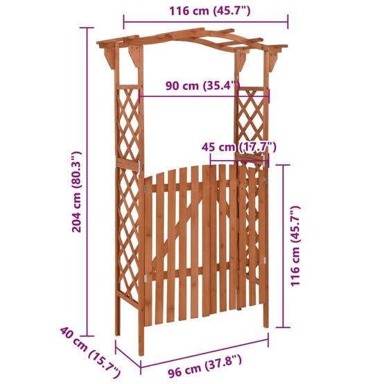 Arche Pergola avec Portillon Bois Sapin Massif Entrée Jardin 116x40x204cm Brun - ComfortXL Outdoor Living - Image 6