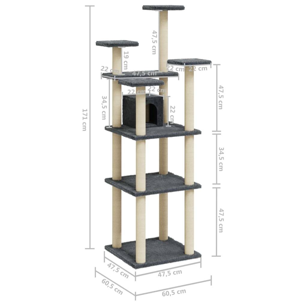 Vidaxl - Arbre à chat avec griffoirs en sisal Gris foncé 171 cm vidaXL 171487 - Imagen 3