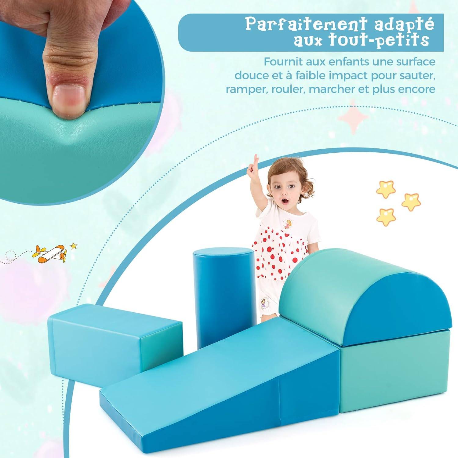 5PCS Parcours Motricité Bébé en Mousse avec Housse en PU, Module Motricité Bébé, Jouets Éducatifs pour Enfants d'Âge Préscolaire… - Image 6