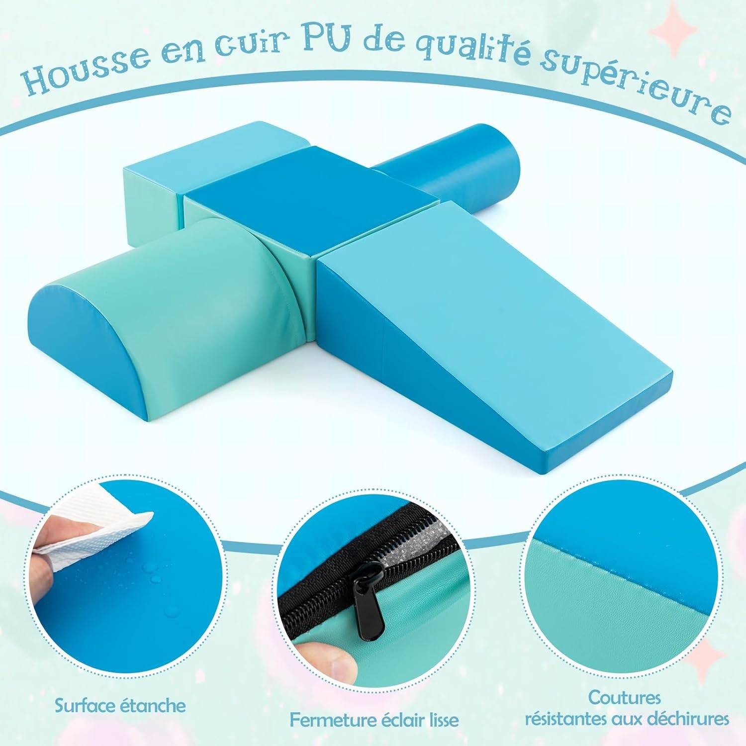 5PCS Parcours Motricité Bébé en Mousse avec Housse en PU, Module Motricité Bébé, Jouets Éducatifs pour Enfants d'Âge Préscolaire… - Image 2