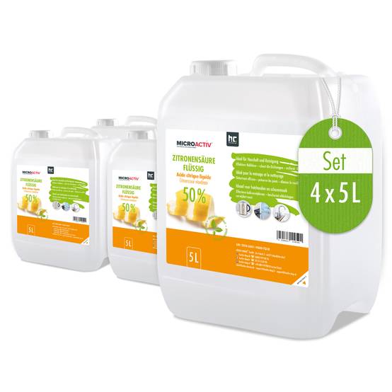 Acide Citrique Liquide 50% Microactiv® détartrant en bidon de 5 L x 4 - Image 1