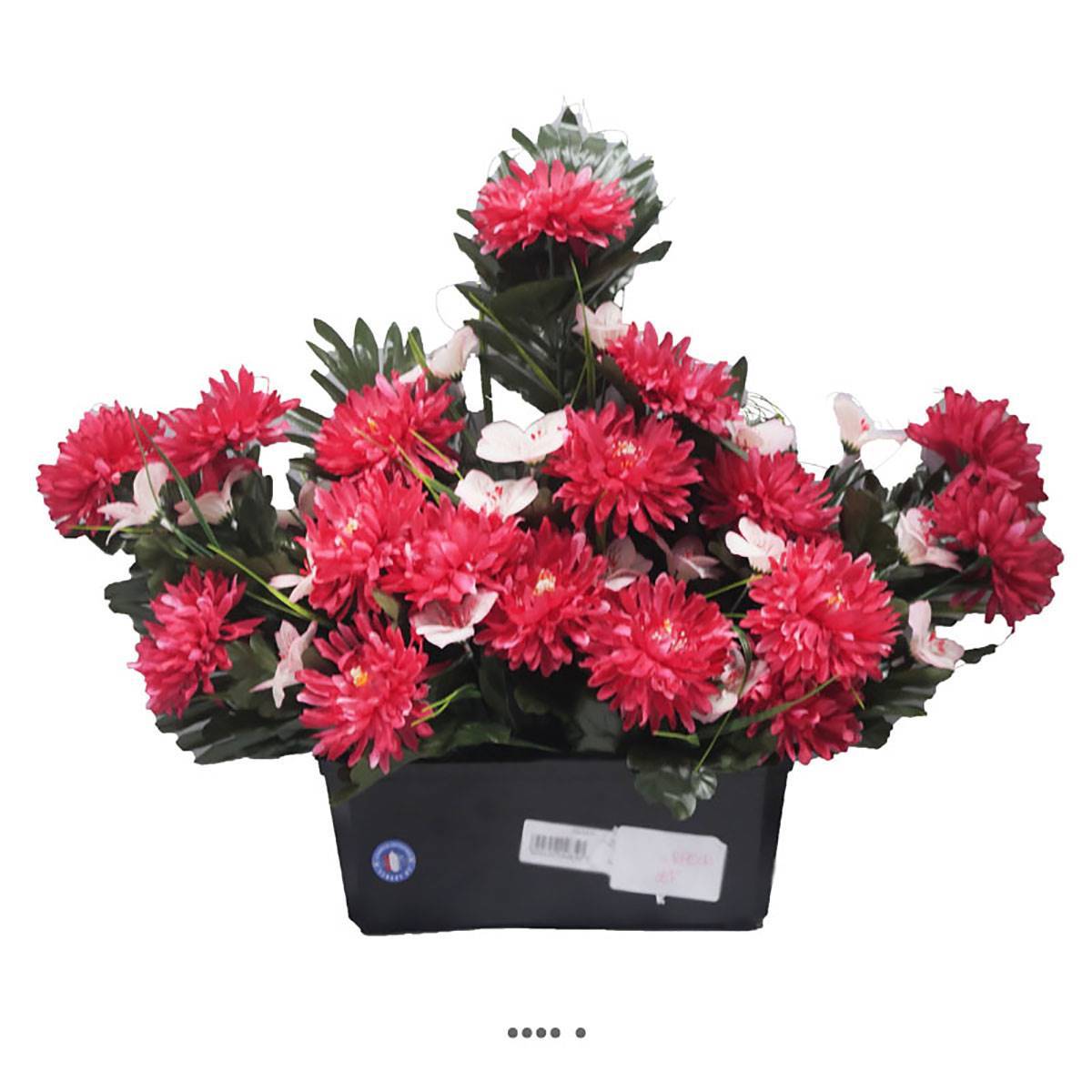 Artificielles - Devant de tombe fleurs artificielles cimetière chrysanthèmes et alstroemerias Rose fushia - couleur: Rose fushia 730 - Imagen 1