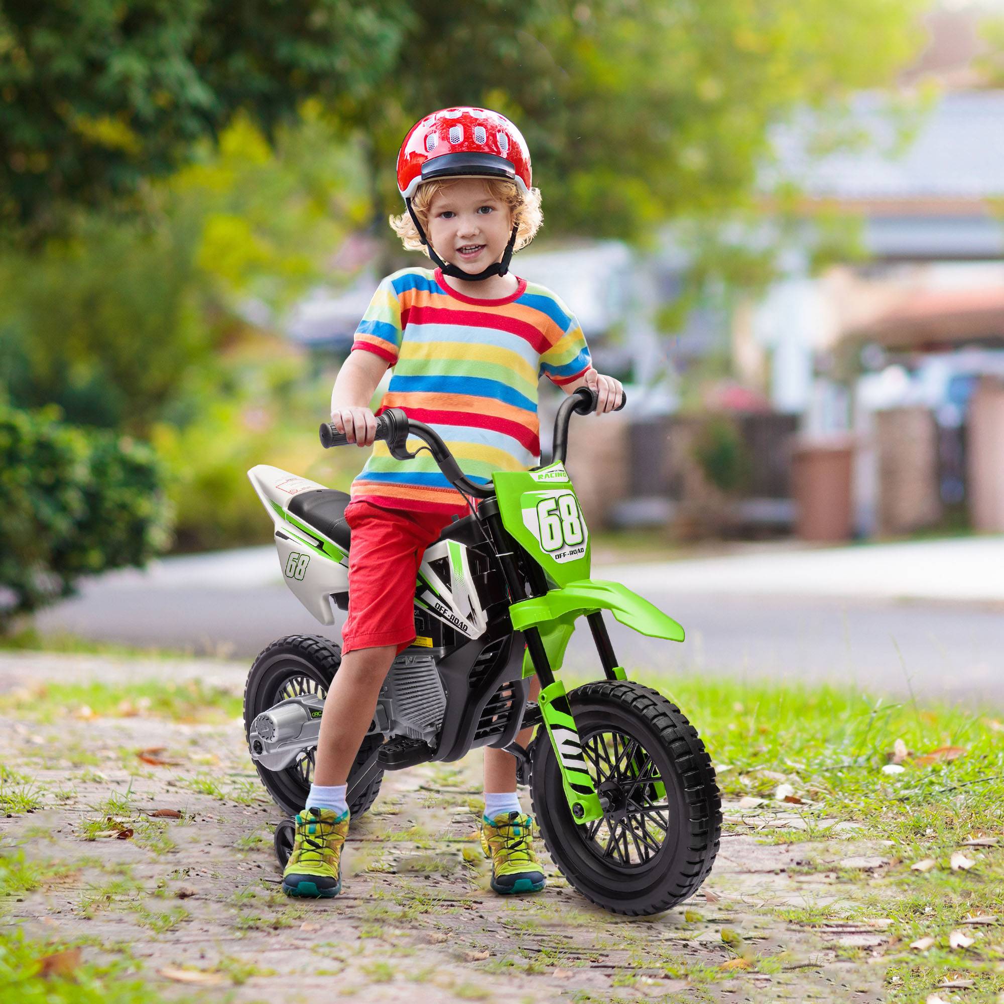 Moto électrique pour enfant moto cross pour enfants de 3 à 6 ans 2 moteurs 12V vitesse max. 5 km/h vert - Image 4