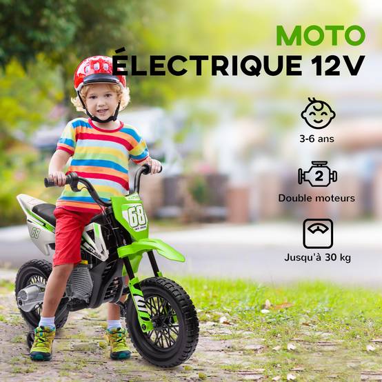 Moto électrique pour enfant moto cross pour enfants de 3 à 6 ans 2 moteurs 12V vitesse max. 5 km/h vert - Image 8