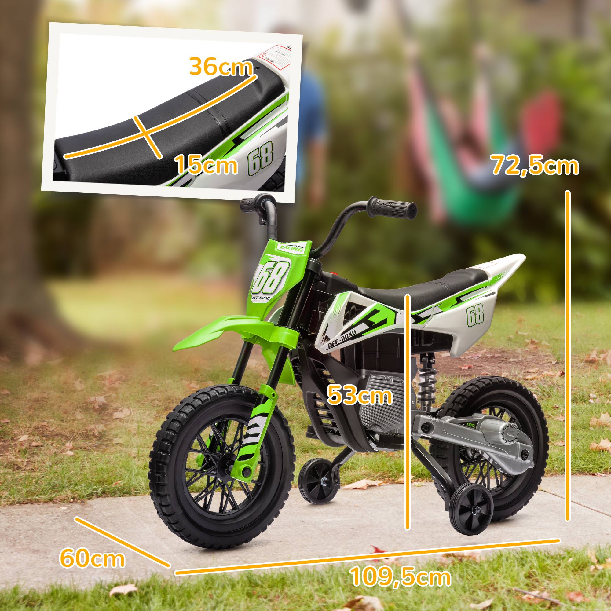 Moto électrique pour enfant moto cross pour enfants de 3 à 6 ans 2 moteurs 12V vitesse max. 5 km/h vert - Image 5