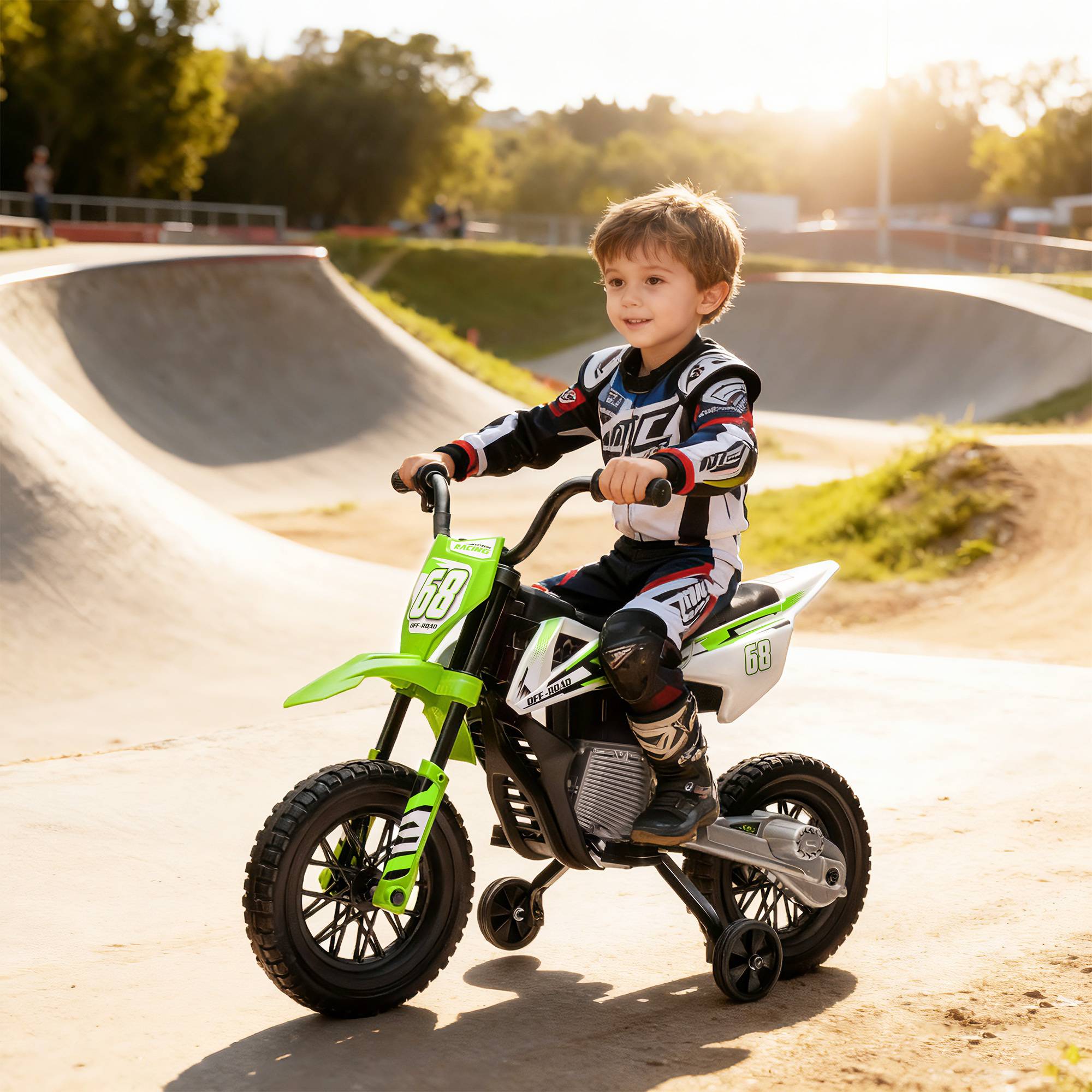 Moto électrique pour enfant moto cross pour enfants de 3 à 6 ans 2 moteurs 12V vitesse max. 5 km/h vert - Image 3