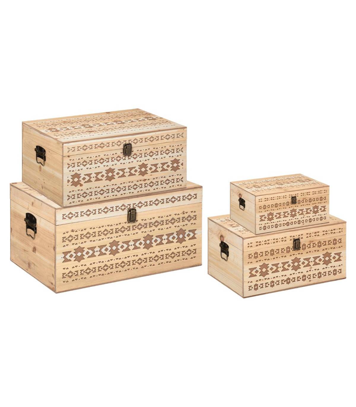 Set de 4 Malles de rangement en Bois Sculpté - Imagen 1