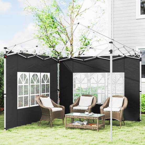 Outsunny - Lot 2 parois latérales pour tonnelle 3x3m/3x4m avec fenêtre tissu oxford 295x195cm noir - Outsunny - Image 6