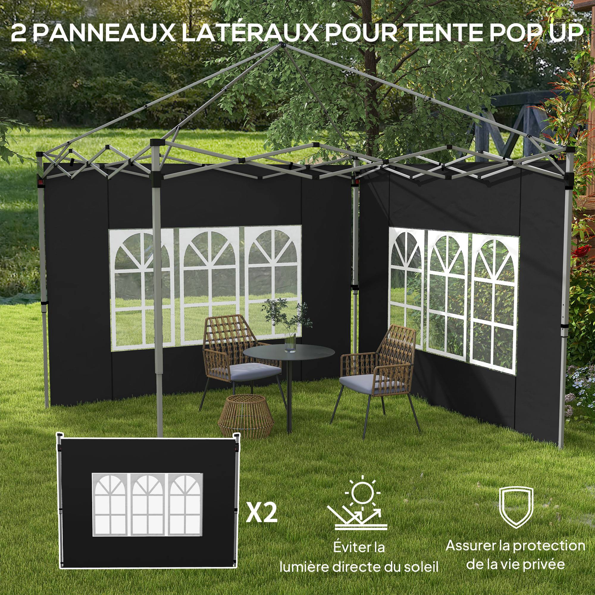 Outsunny - Lot 2 parois latérales pour tonnelle 3x3m/3x4m avec fenêtre tissu oxford 295x195cm noir - Outsunny - Image 7