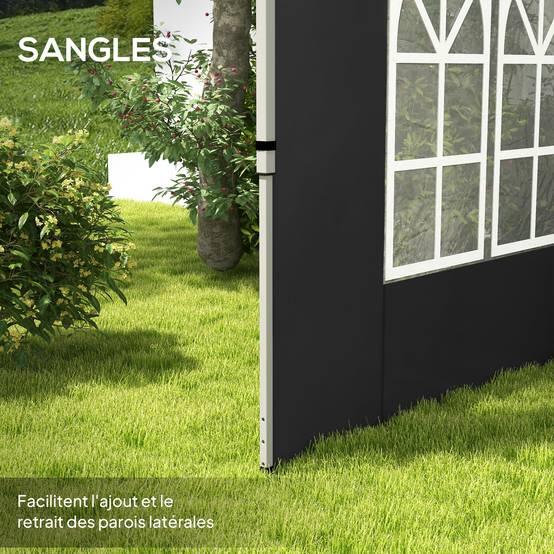 Outsunny - Lot 2 parois latérales pour tonnelle 3x3m/3x4m avec fenêtre tissu oxford 295x195cm noir - Outsunny - Image 8
