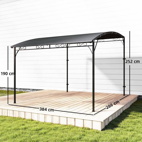 Pergola Adossée Métal Toit Incliné 16 Trous Drainage Imperméable 3.8x2.8m Gris - ComfortXL Outdoor Living - Image 5