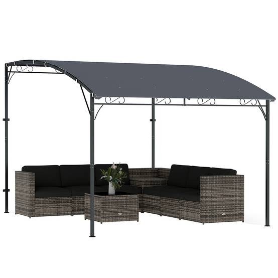 Pergola Adossée Métal Toit Incliné 16 Trous Drainage Imperméable 3.8x2.8m Gris - ComfortXL Outdoor Living - Image 1