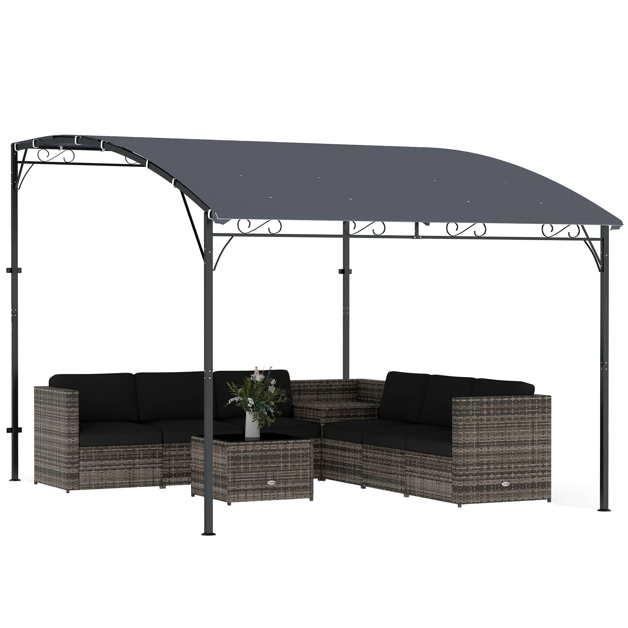 Pergola Adossée Métal Toit Incliné 16 Trous Drainage Imperméable 3.8x2.8m Gris - ComfortXL Outdoor Living - Image 1