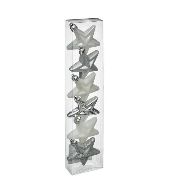 Déco de sapin Lot de 6 Étoiles D 6 cm - Blanc et Argent