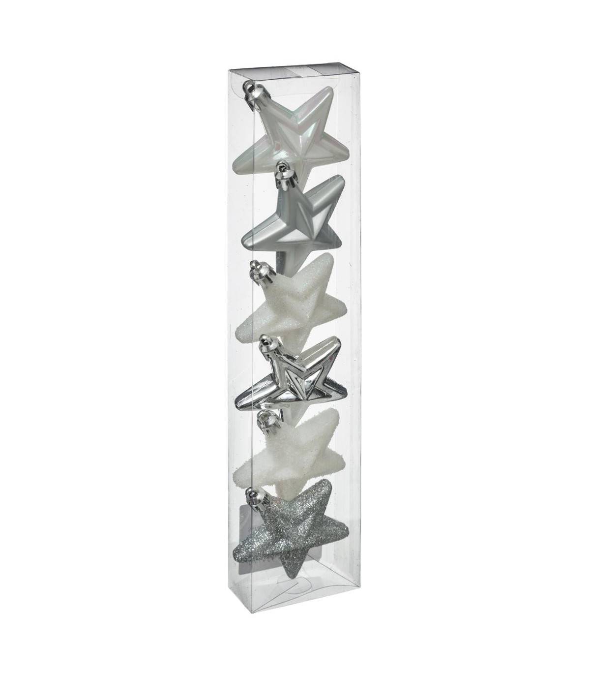 Déco de sapin Lot de 6 Étoiles D 6 cm - Blanc et Argent