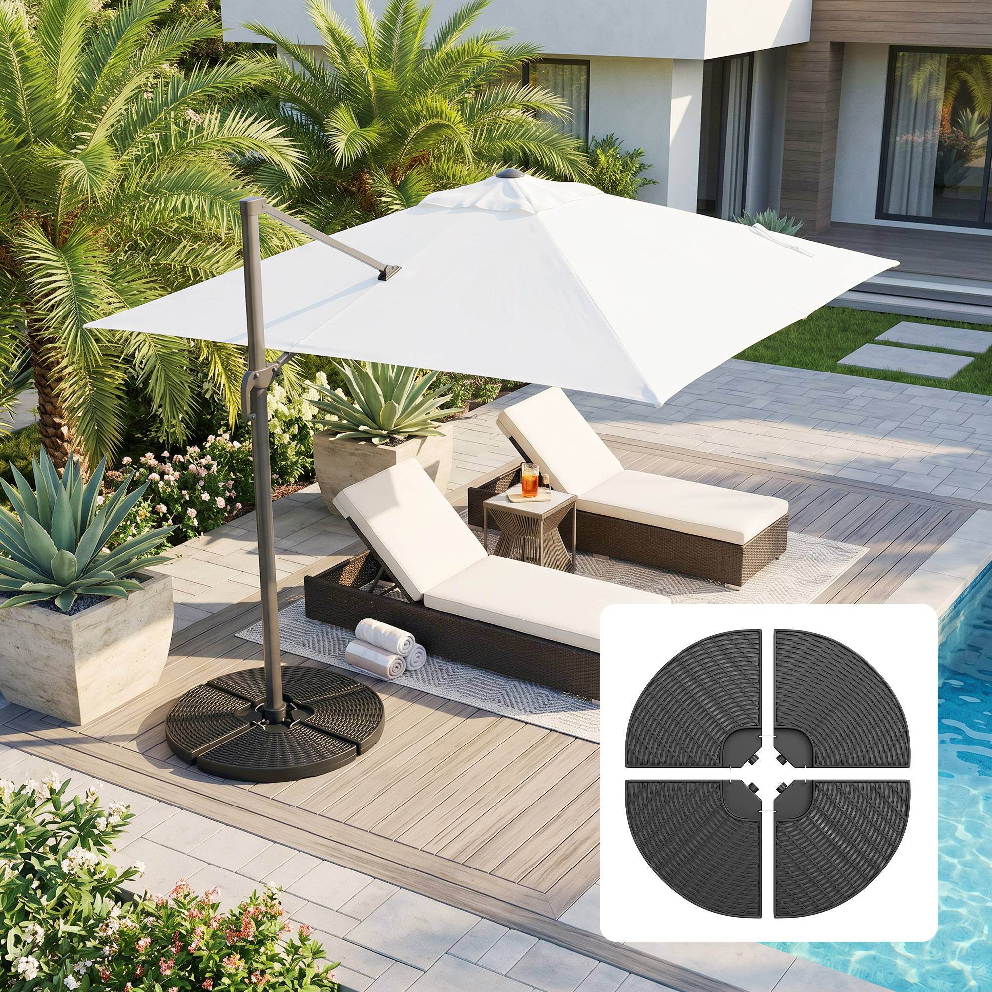 Poids parasol déporté plastique HDPE extérieur remplissage eau sable 100x100cm noir - ComfortXL Outdoor Living - Image 4