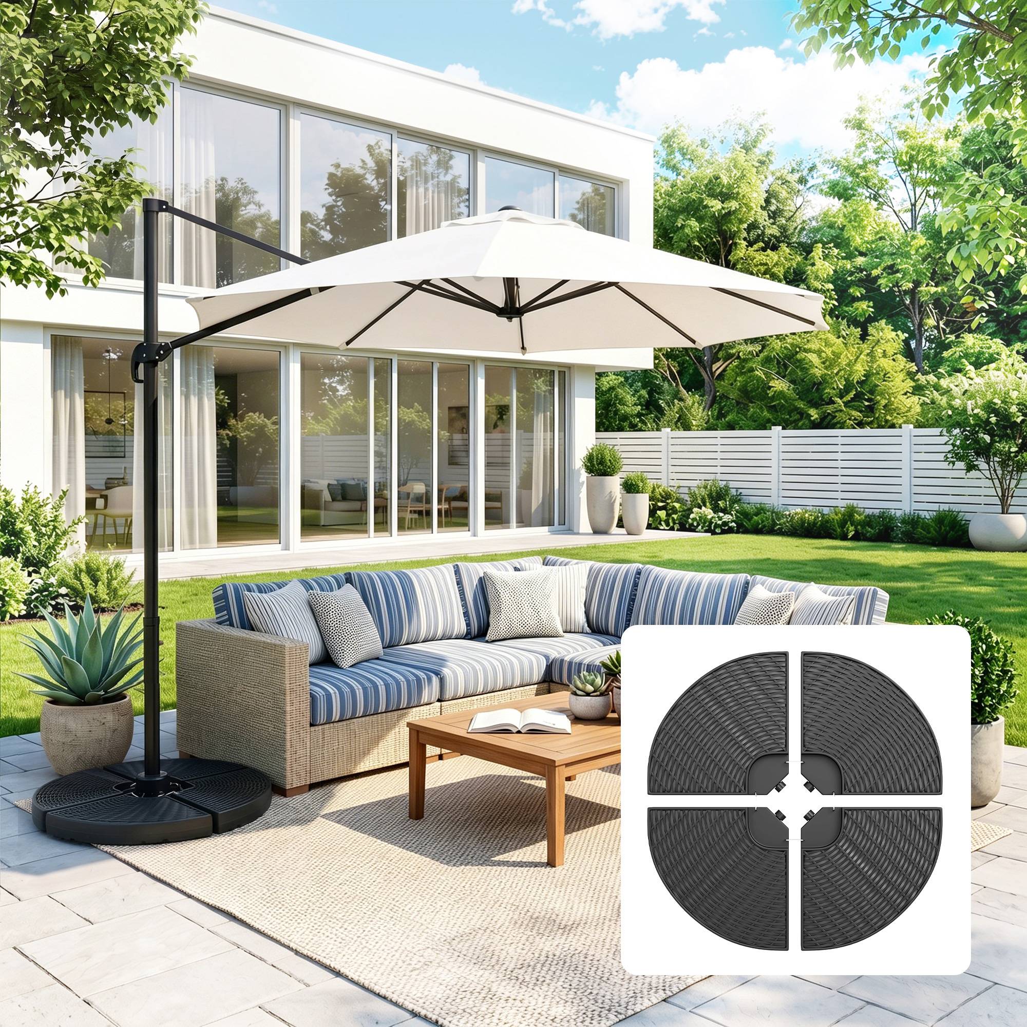 Poids parasol déporté plastique HDPE extérieur remplissage eau sable 100x100cm noir - ComfortXL Outdoor Living - Image 3