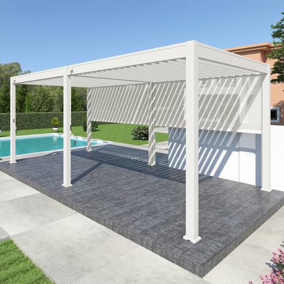 Ombrea - Pergola bioclimatique Ombréa autoportante VS - 3x6M Blanc + 2 stores - Image 1