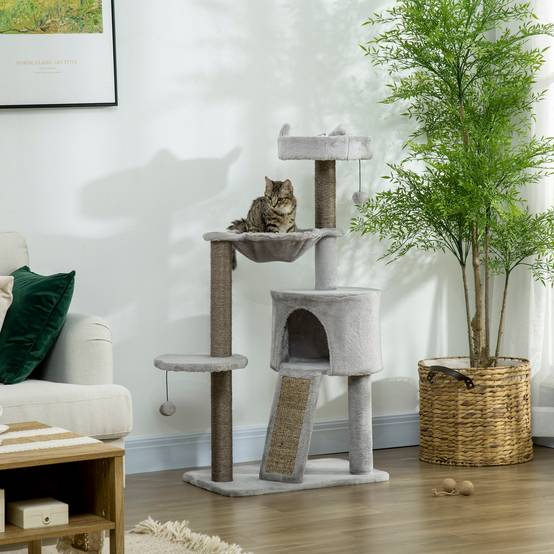 Arbre à chat sisal et peluche gris clair 60 x 40 x 113 cm - PANGIVO - Image 3