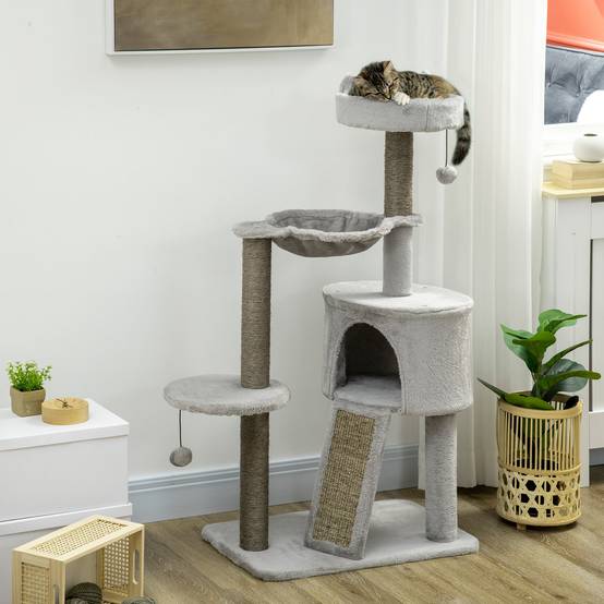 Arbre à chat sisal et peluche gris clair 60 x 40 x 113 cm - PANGIVO - Image 4
