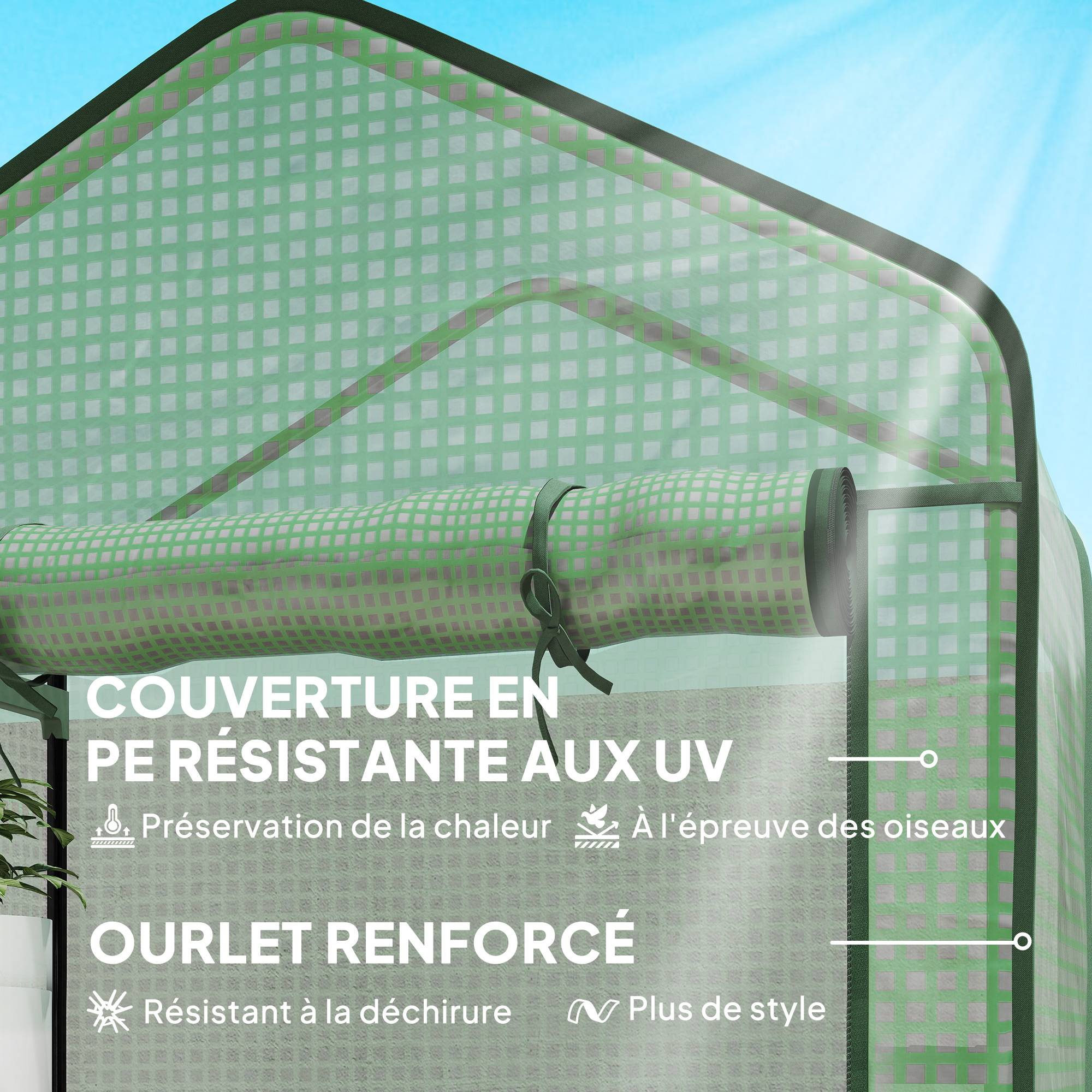 Serre de jardin Serre 5 niveaux avec 1 porte enroulable, Bâche en PE Renforcée Résistante dim. 90L x 49l x 193H cm - Image 8