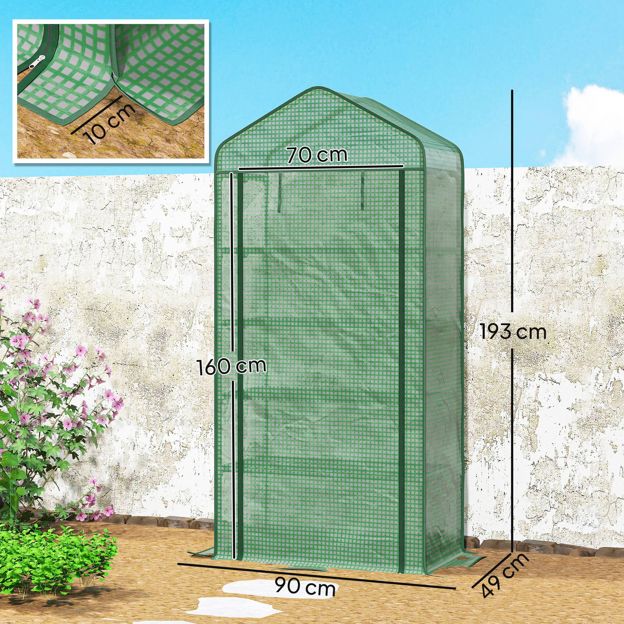 Serre de jardin Serre 5 niveaux avec 1 porte enroulable, Bâche en PE Renforcée Résistante dim. 90L x 49l x 193H cm - Image 5