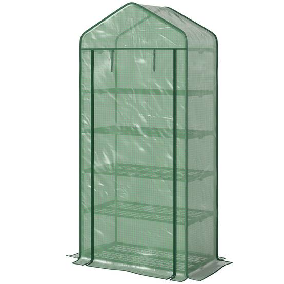 Serre de jardin Serre 5 niveaux avec 1 porte enroulable, Bâche en PE Renforcée Résistante dim. 90L x 49l x 193H cm - Image 2
