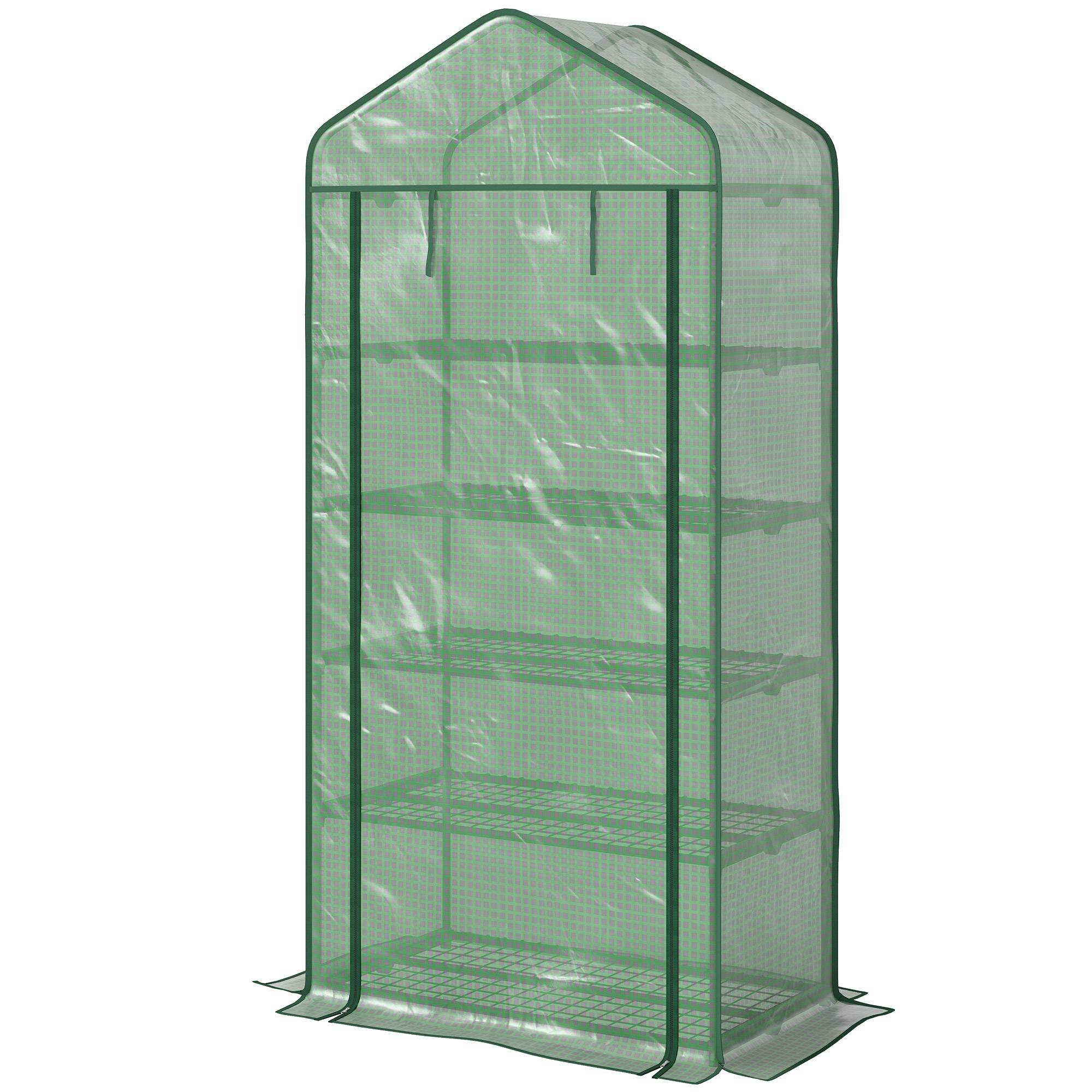 Serre de jardin Serre 5 niveaux avec 1 porte enroulable, Bâche en PE Renforcée Résistante dim. 90L x 49l x 193H cm - Image 2