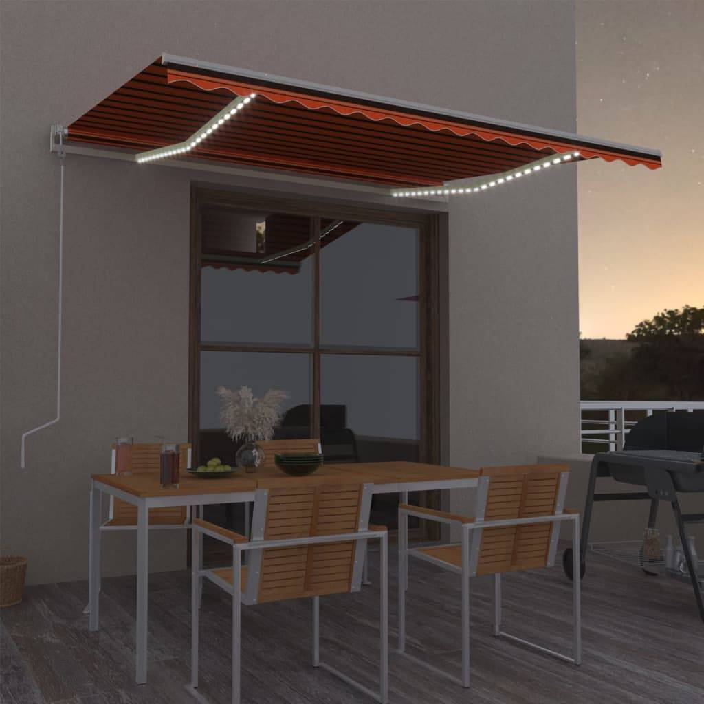 Store banne motorisé aluminium terrasse capteur vent LED 400x300cm orange marron - ComfortXL Outdoor Living - Image 1