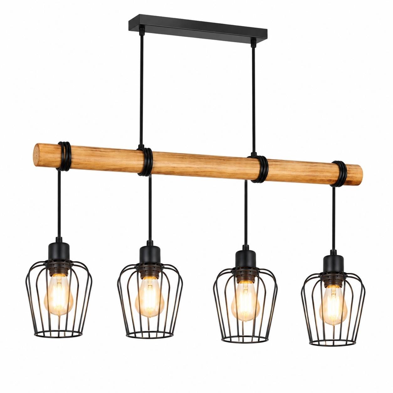 Suspension Vintage Bois Massif Abat Jour en Acier pour Salon - Image 1