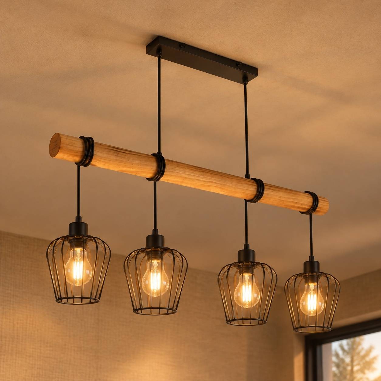 Suspension Vintage Bois Massif Abat Jour en Acier pour Salon - Image 9