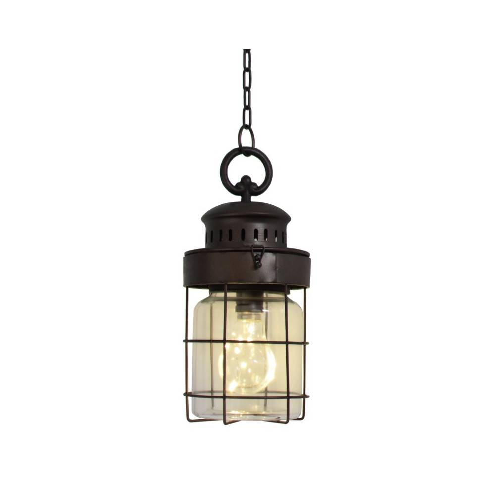 Lampe jardin industrielle vintage à suspendre métal marron verre 29cm Chemin de campagne