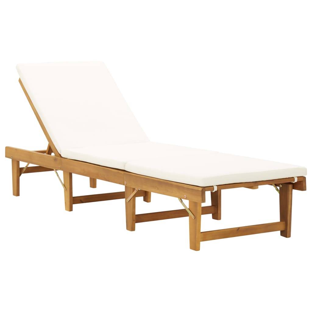 Helloshop26 - Transat chaise longue bain de soleil lit de jardin terrasse meuble d'extérieur pliante avec coussin bois d'acacia solide - Imagen 1